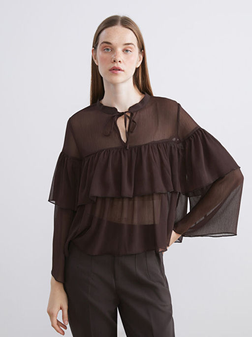 Ba?lamal? Yaka ?ifon F?rf?rl? Bluz