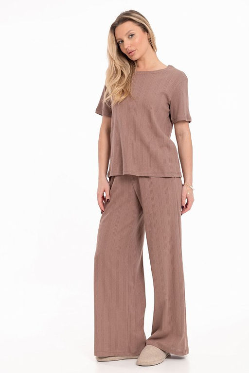 Брюки свободные из рибаны М325432к кофейный - Елена фото 2