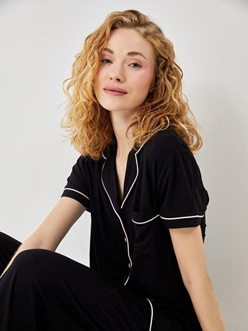 G?mlek Yaka Kad?n Pijama Tak?m?