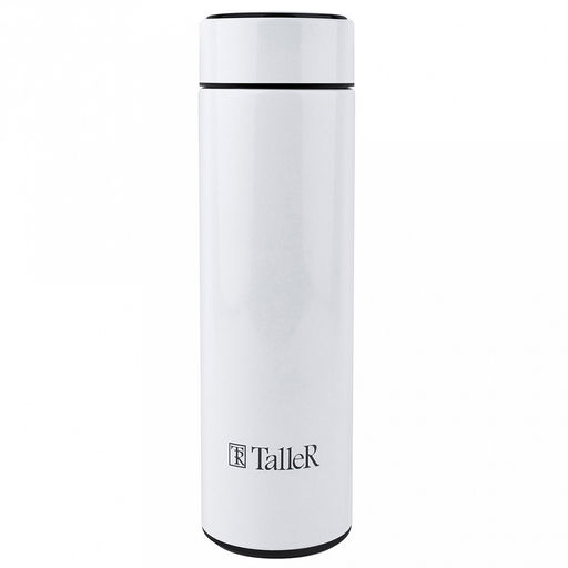 Термос из нержавеющей стали с узкой горловиной 0,45л Оливер д6,3см, h22см, горло д5см, съемная сетка-фильтр, сенсорный индикатор температуры (несъемная батарейка), герметичная крышка, покрытие - белое, глянцевое, TalleR (Китай)