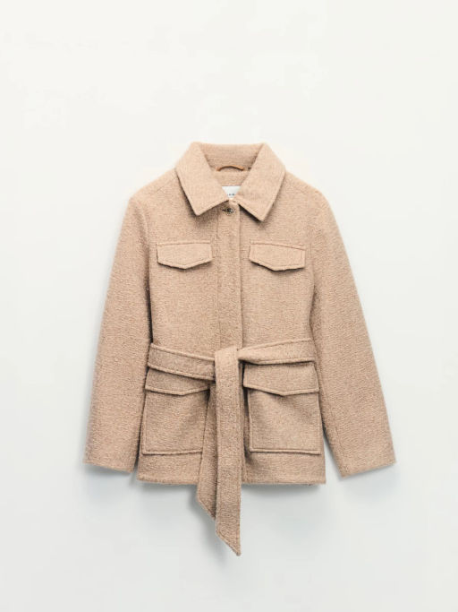 Куртка-рубашка из ткани с ворсом на поясе / Zarina  фото 2