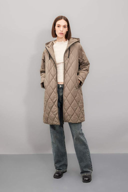 Стеганое узкое пальто Relax Fit с капюшоном и паркой - Defacto фото 2