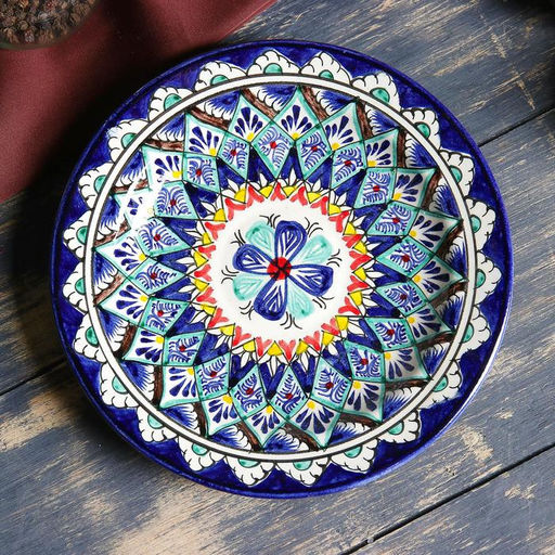 Тарелка Риштанская Керамика Цветы, синяя, плоская, 17 см, микс - Шафран фото 2