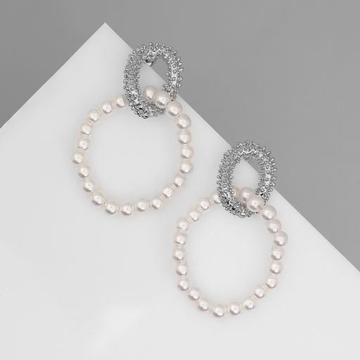 Серьги с жемчугом Бусина переплетение чувств, цвет серебро