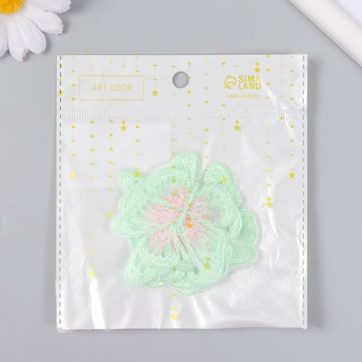 Цена за 10 шт. Декор для творчества текстиль вышивка Бабочка зелёно-розовая, 4.3?5.5 см