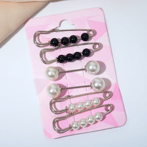 Набор булавок (6 шт.) «Жемчужины», 3.5 см, цвет чёрно-белый в серебре