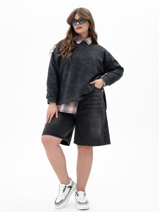 Эффект варенки! очень крутой лонгслив свитшот футер 3-х нитка петля ,графитовый - Binita фото 16