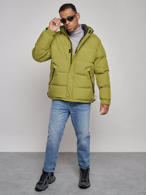 Куртка спортивная болоньевая мужская зимняя с капюшоном зеленого цвета 3111Z - Wonderrman фото 12