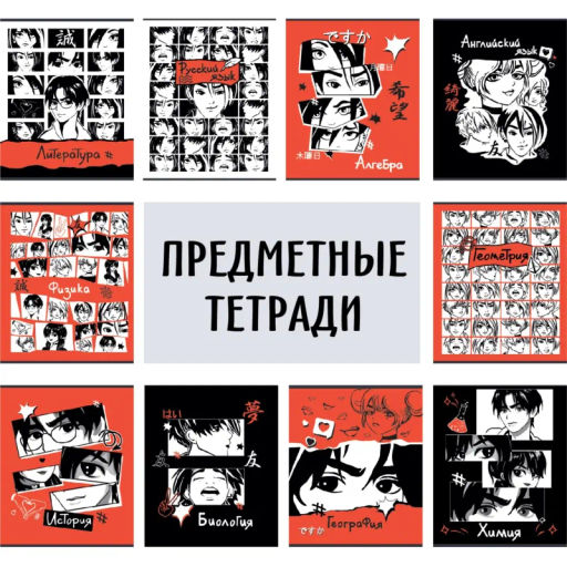 Тетрадь предметная набор Комус Аниме 48л А5 офсет 65г/м2 10 предметов