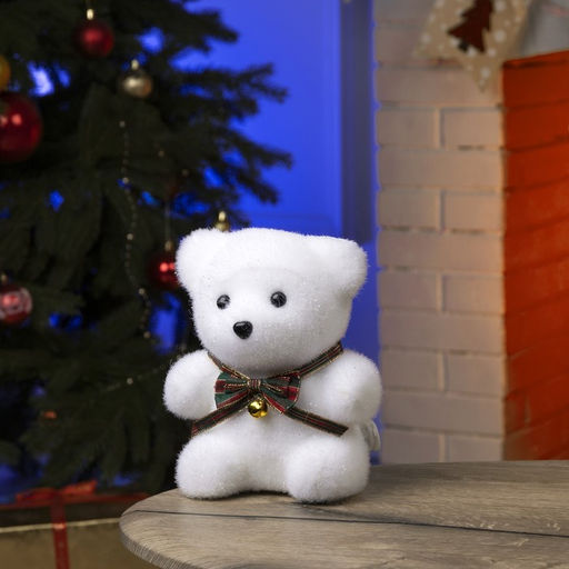 Светодиодная фигура «Медведь с бантиком» 12 × 20 × 7 см, флок, батарейки CR2032х2 (не в комплекте), свечение тёплое белое