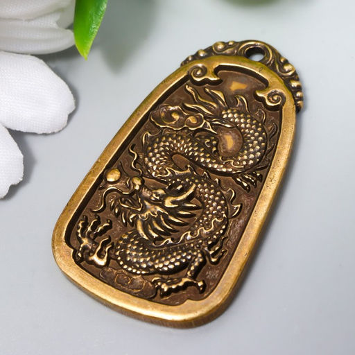 Цена за 2 шт. Сувенир латунь "Китайский дракон на медальоне" 4,2х2,5 см