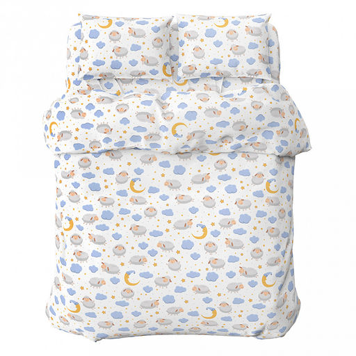 Постельное белье, комплект 1,5 спальный "Ох, и модница овечка, вся в кудряшках, вся в колечках" 4 предмета: пододеяльник 145х215см, простыня 150х215см, 2 наволочки 70х70см с клапаном-запахом, перкаль 110г/м2, хлопок 100%, упаковка "классическая" ПВХ