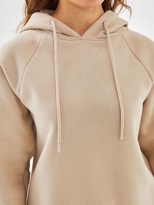 D?z Uzun Kollu Kad?n Kal?n Hoodie