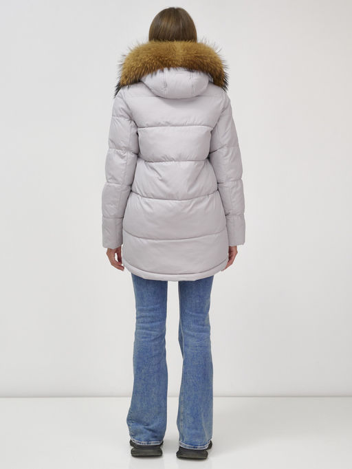 Куртка Бренд Visdeer ПРЕМИУМ КЛАССА зимняя с мехом ЕНОТА, светло-серого цвета  фото 5