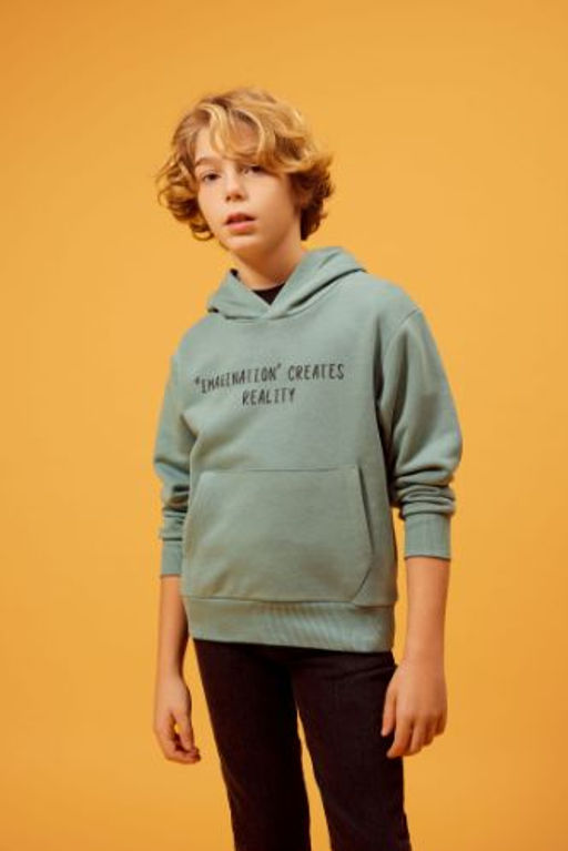 Erkek Cocuk Bask?l? Kapusonlu Sweatshirt