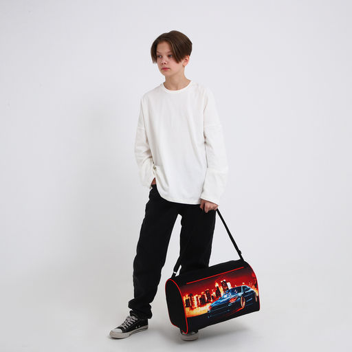 Сумка детская спортивная для мальчика «Крутая тачка», 40×24×21, отдел на молнии, чёрный