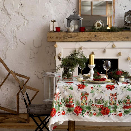Скатерть новогодняя Этель Christmas red flowers 149?220 см с ГМВО, 100% хлопок, саржа 190 г/м?