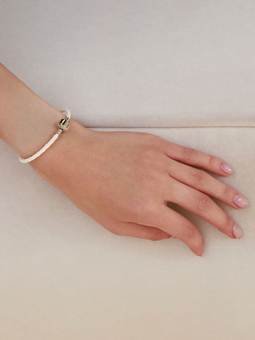 Цена за 3 шт. Браслет-основа для шармов Бусинка, L=18 см, белый в серебре