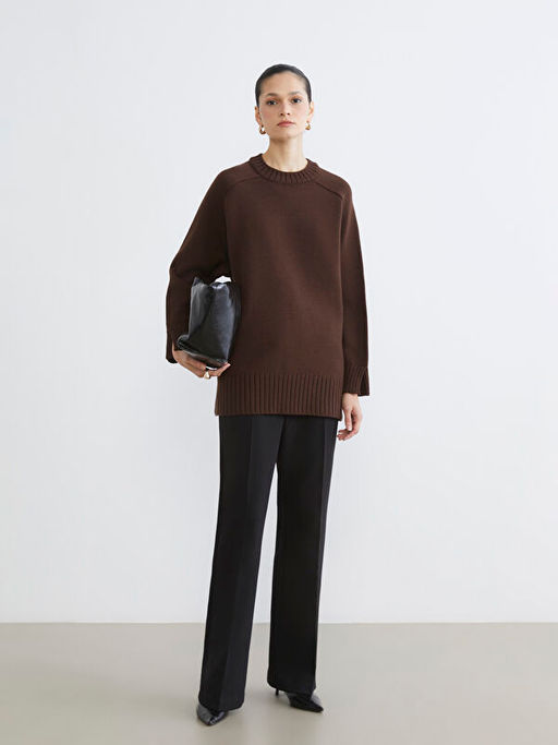 Bisiklet Yaka Oversize Kad?n Triko Tunik