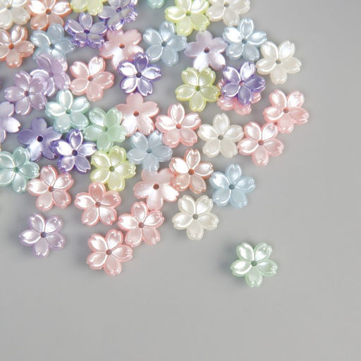 Цена за 2 шт. Бусины для творчества пластик "Цветочки"цветной перламутр набор 50 шт 1х1х0,3 см