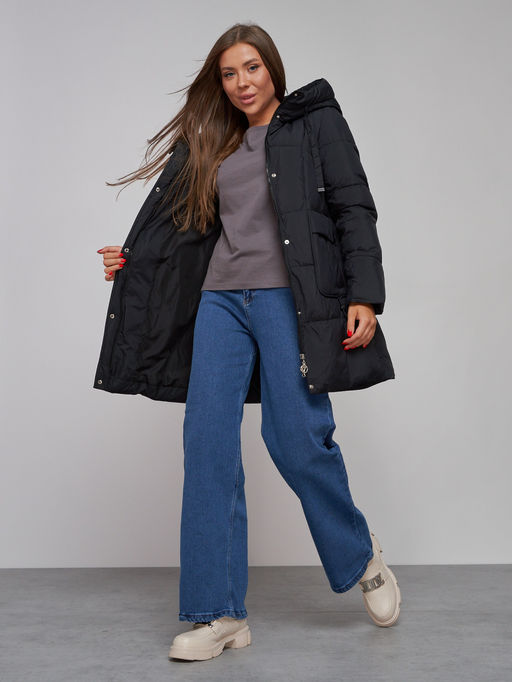 Зимняя женская куртка молодежная с капюшоном черного цвета 586821Ch - RoccaManer фото 17