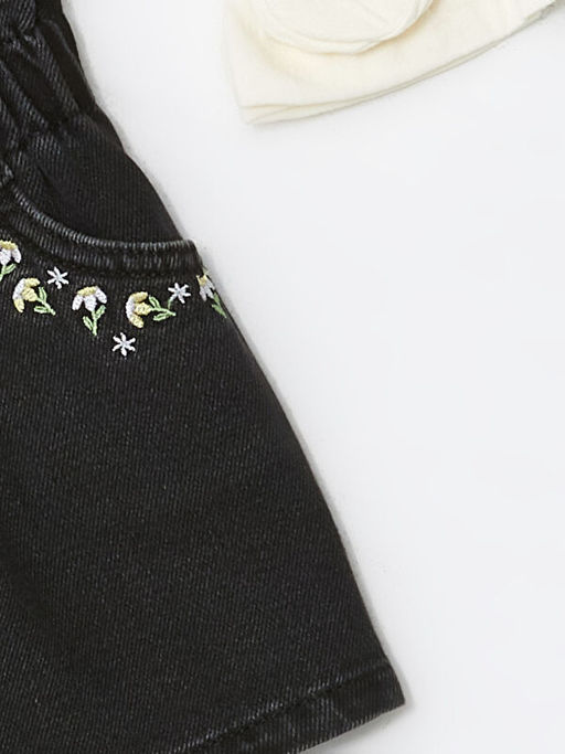 Bel? Lastikli Nak??l? K?z ?ocuk Jean Etek ve K?lotlu ?orap 2li Tak?m