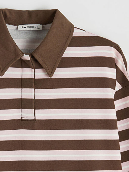 Polo Yaka ?izgili Kad?n Sweatshirt Tunik