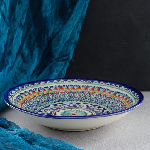 Ляган Риштанская Керамика "Узоры", 33 см, синий, глубокий