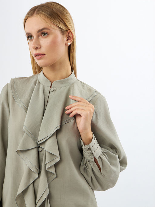 Блузкас отлетными рюшами OD-914-3 полынь - Tantino фото 10