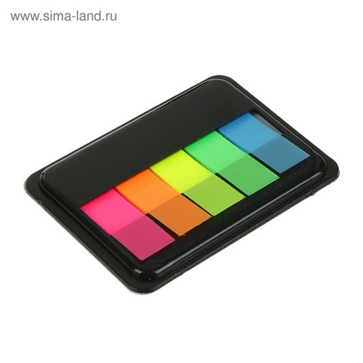 Блок-закладка с липким краем, 5 цветов по 20 штук, 45×12 мм, флуоресцентные, пластиковые, Z-сложение, в диспенсере