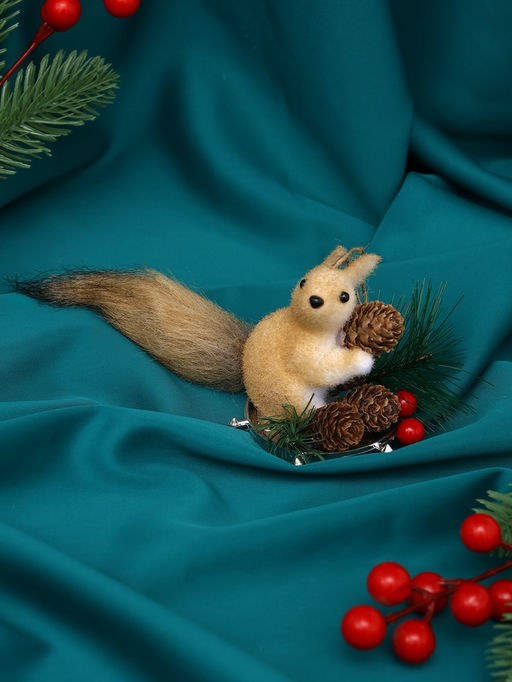 Ёлочная игрушка Бельчонок на веточке 7.512 см, бежевый - Зимнее волшебство фото 3