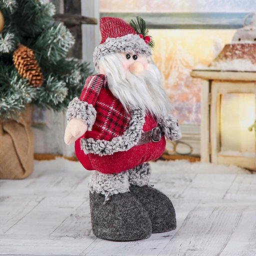 Игрушка мягкая «Дед Мороз в шубке - длинные ножки» стоит, 17×56 см, серо-красный