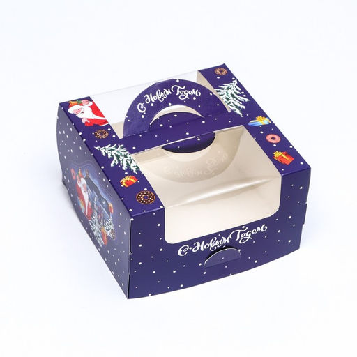 Цена за 5 шт. Коробка под бенто-торт с окном Новогодняя ночь, 14 х 14 х 8 см - Simaland фото 6