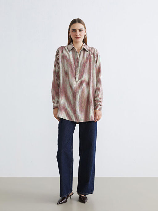 ?izgili Oversize Kad?n G?mlek Tunik