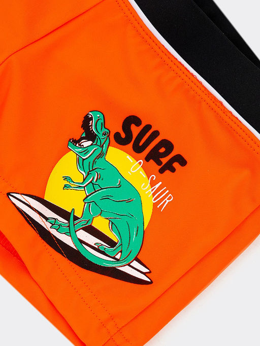 Плавки-боксеры для мальчиков оранжевые с принтом динозавра и текстом - Mark formelle фото 3