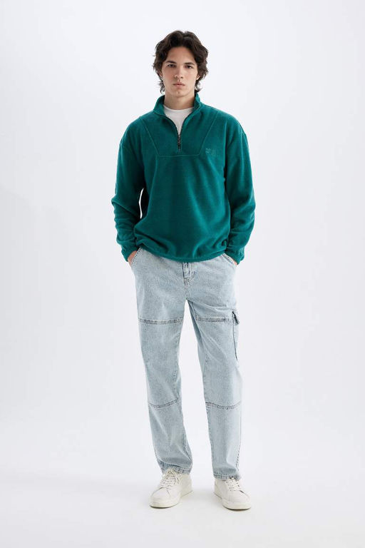 Флисовый свитшот с принтом и воротником-стойкой Comfort Regular Fit - Defacto фото 2
