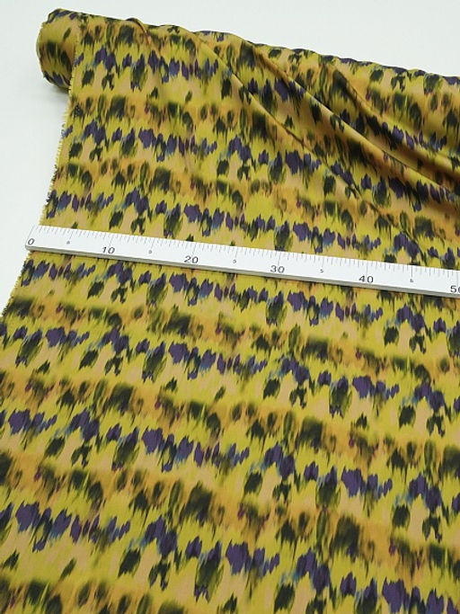 Штапель Премиум Икат цв.горчица/фиолетовый, ш.1.5м, вискоза-100%, 125гр/м.кв - Купава фото 8