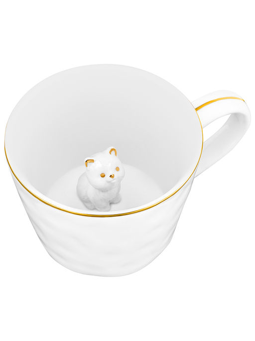 Кружка 300 мл 14*10*7,5 см Котенок с фигуркой внутри, белый с золотом, фарфор - Elan gallery фото 6