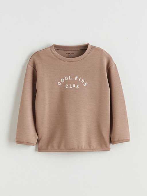 Bisiklet Yaka Bask?l? Erkek Bebek Sweatshirt