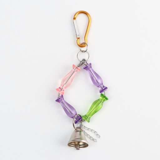 Игрушка для птиц Ромб из бусин с колокольчиком, 7 х 20 см, микс цветов - Пижон фото 2