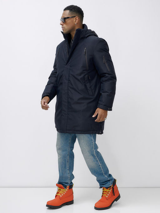 Парка мужская зимняя удлиненная темно-синего цвета 8385TS