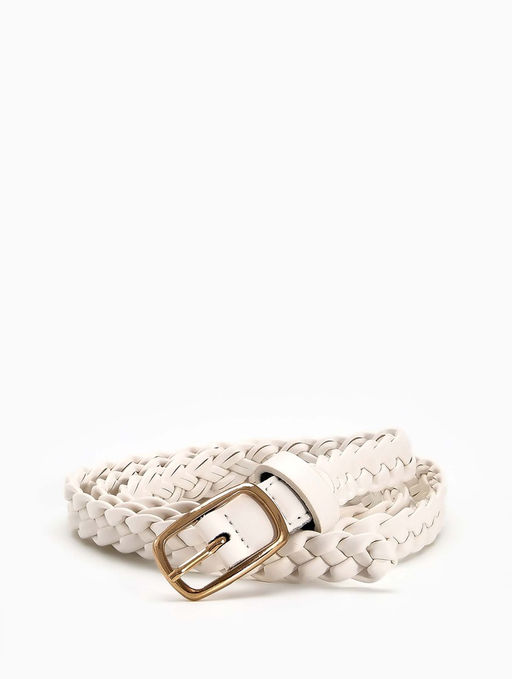 Ремень женский плетёный, 110×1.8 см, пряжка металл, золотистая, белый