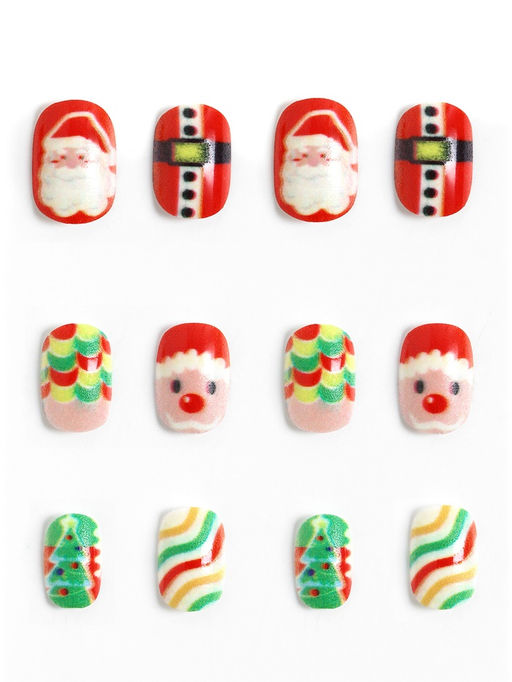 Детские накладные ногти на новый год «Дед мороз и ёлочка», 12 шт.