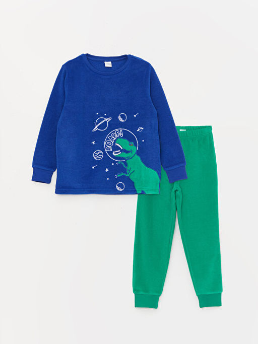 Bisiklet Yaka Nak??l? Uzun Kollu Polar Erkek ?ocuk Pijama Tak?m?