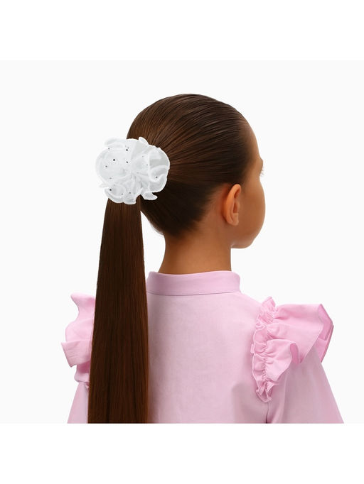 Цена за 6 шт. Бант для волос на резинке «Школьница», воздушная волна блеск, 7 см, белый