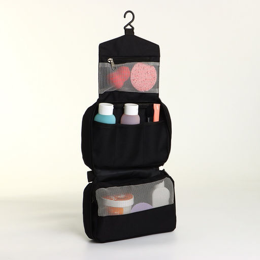 Косметичка-несессер дорожная на молнии, с ручкой, с крючком, чёрная - Simaland фото 2