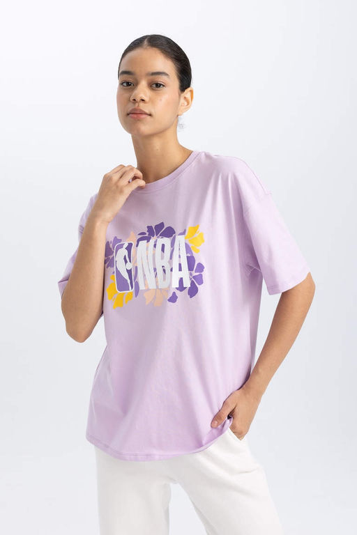 DeFactoFit Футболка Oversize с круглым вырезом и короткими рукавами NBA Wordmark  фото 4