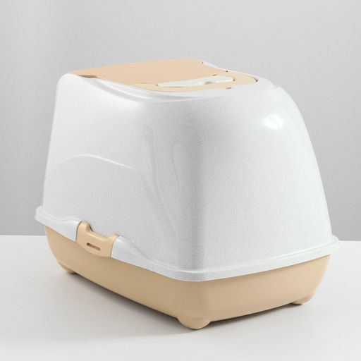 Туалет-домик для кошек закрытый с дверцей 50*38*37 см, бежево-белый - Пижон фото 4