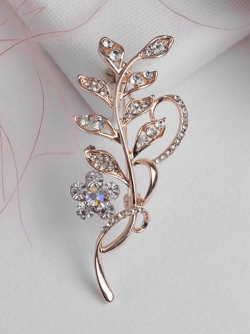Брошь Ветвь с цветком, цвет белый в розовом золоте