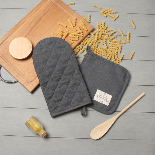 Набор кухонный Этель ECO grey: варежка 15×28 см, прихватка 19×19 см, 100% лён, 245 г/м²